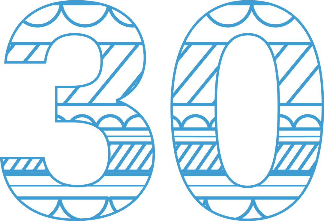 Transparent Number 30 with Intricate Blue Pattern