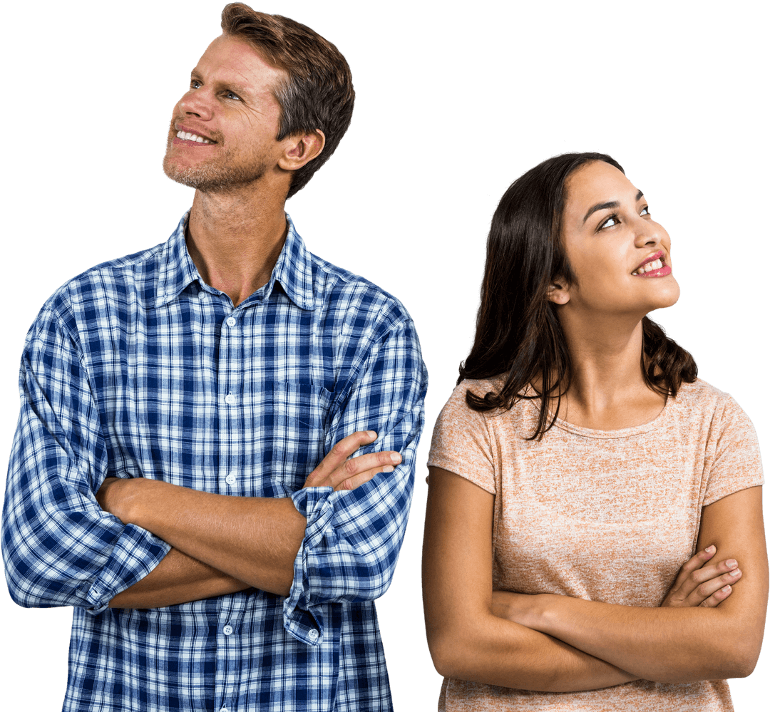 Transparent Overlay of Smiling Couple with Arms Crossed