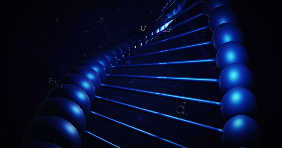 Futuristic dna helix with tech elements and data security matrix