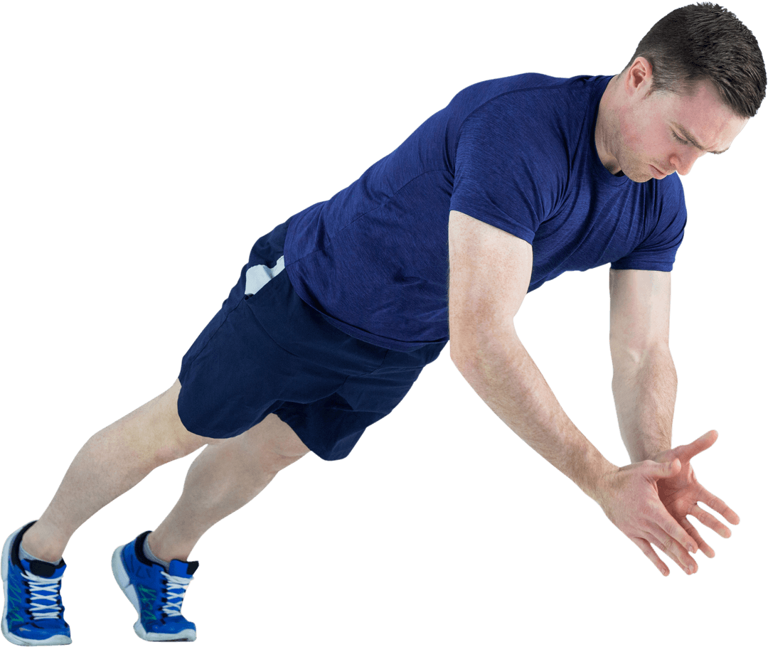Caucasian Man Doing Push-Up Exercise on Transparent Background