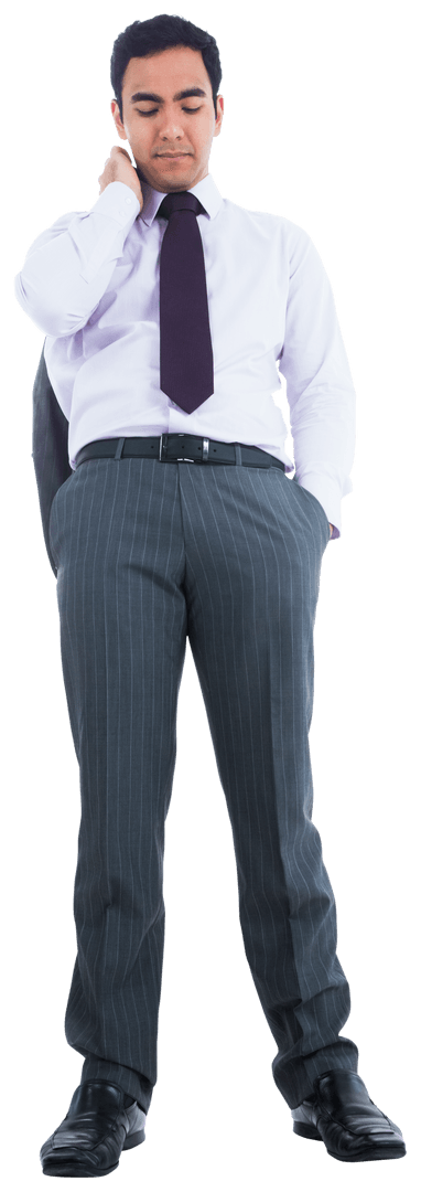 Transparent Confident Biracial Businessman Posing in Suit with Hands Easily
