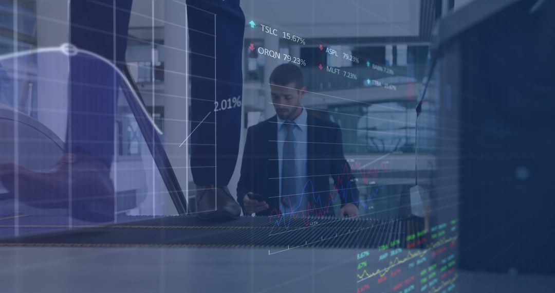 Businessman Analyzing Financial Data Using Smartphone in Office