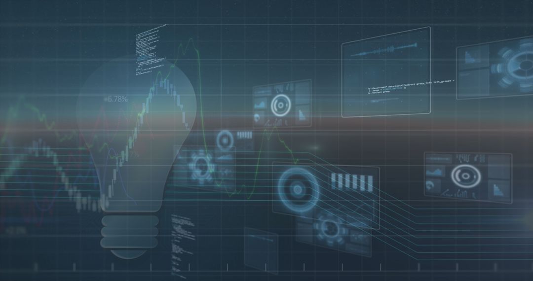 Digital Data Analytics and Innovation Symbolized by Light Bulb Icon