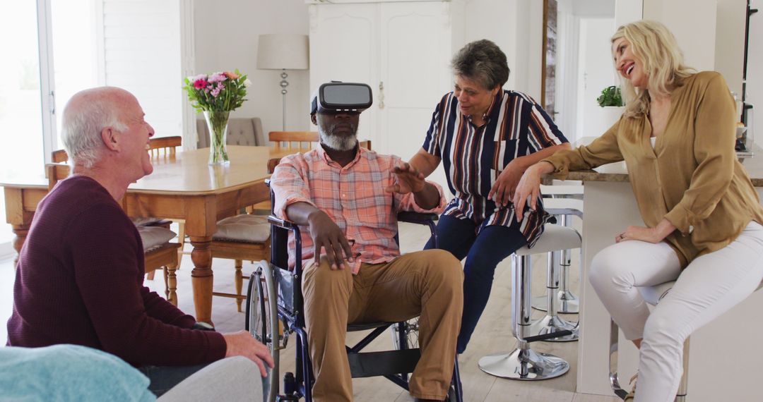 Senior Man in Wheelchair Using VR Headset with Group of Friends - Free Images, Stock Photos and Pictures on Pikwizard.com