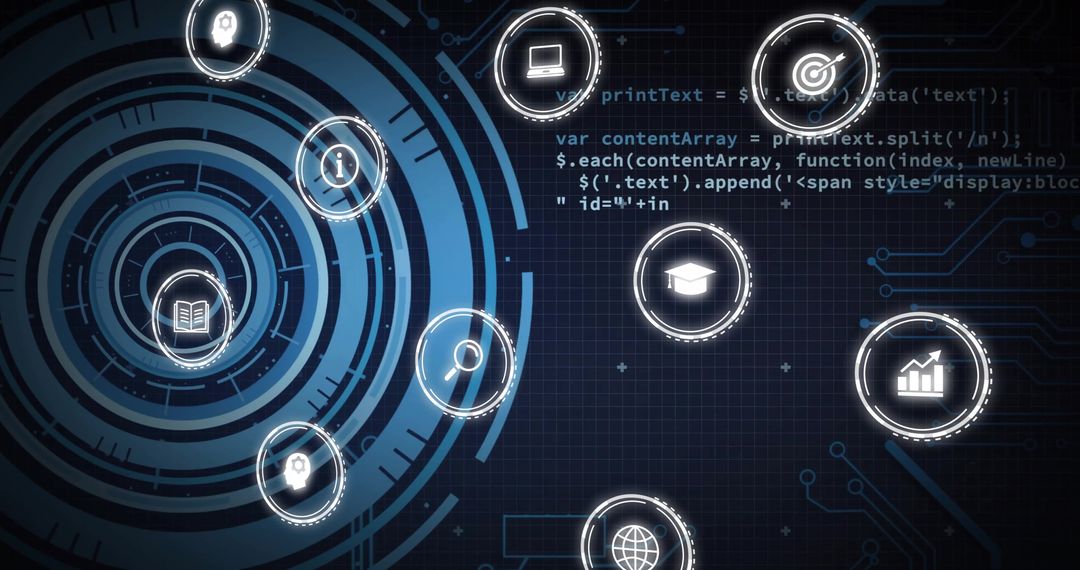 Digital Interface with Business and Data Processing Icons