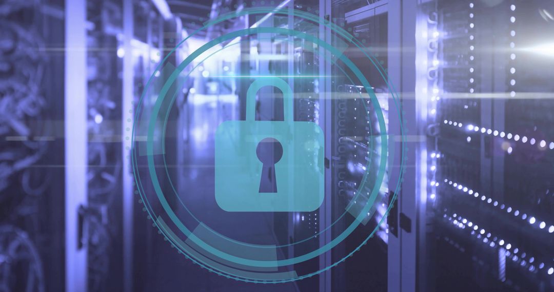 Cybersecurity Lock Icon in Modern Data Center