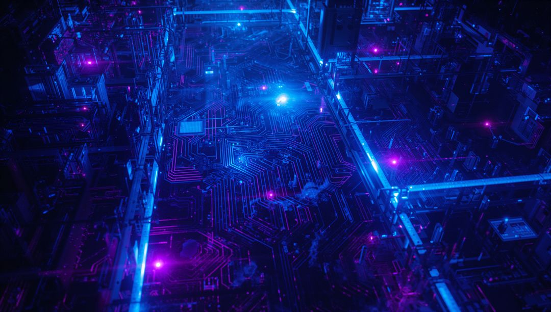 Futuristic Circuitry in Vibrant Neon Landscape