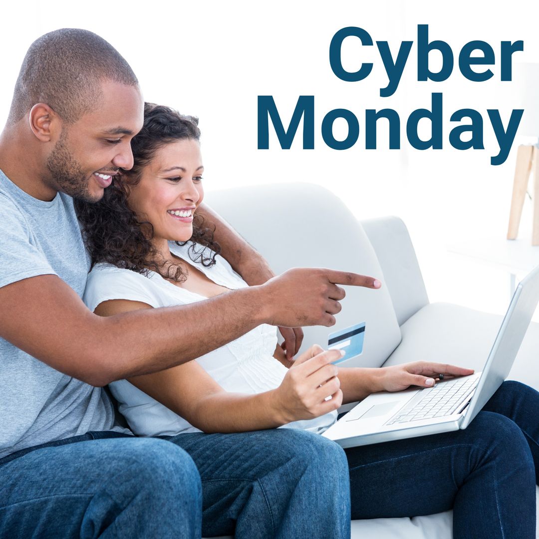 Happy Couple Online Shopping for Cyber Monday Deals