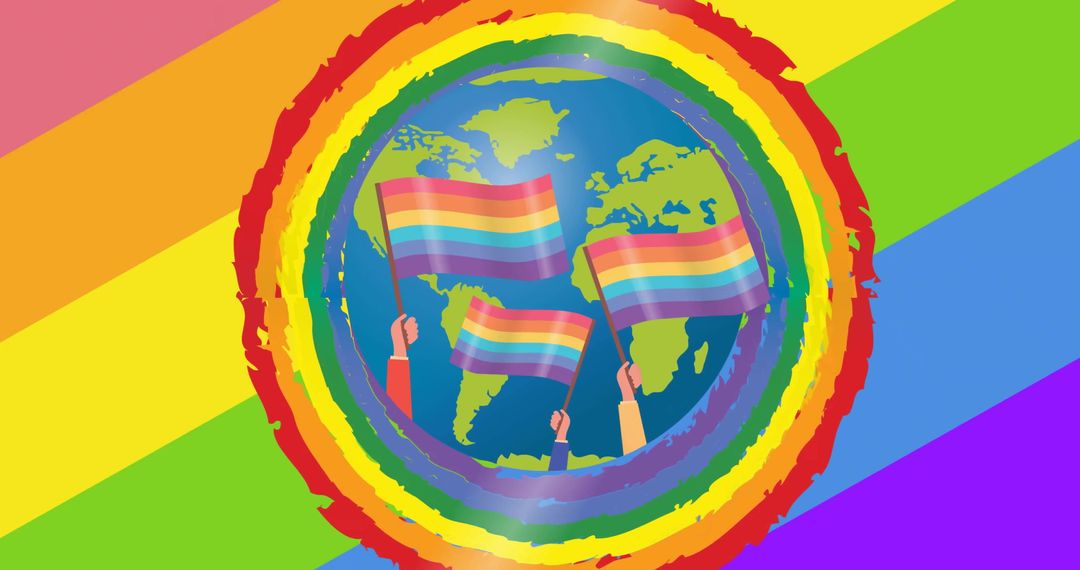 Global Pride Celebration with Rainbow Flags and Globe