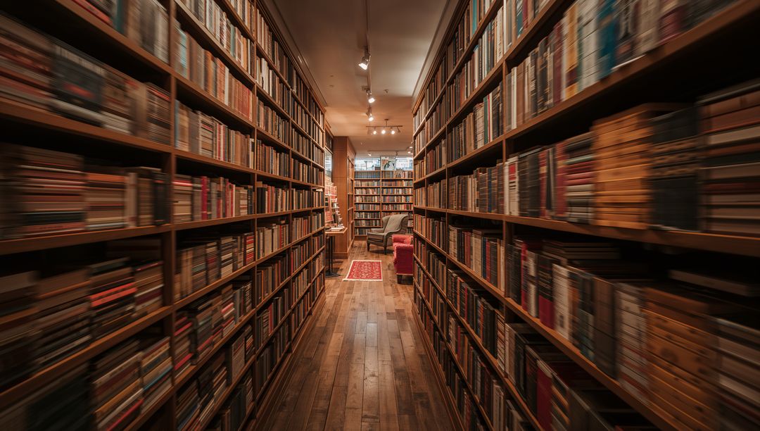 Cozy Library Corridor With Reading Nook and Bookshelves