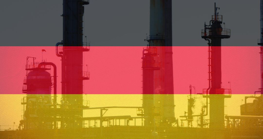 German industry amidst ukrainian crisis overlay with flag