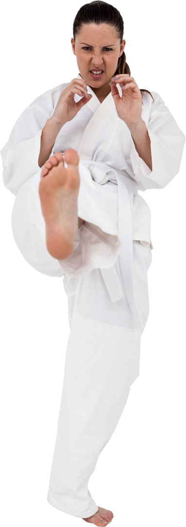 Confident Female Karate Practitioner Performing Kick on Transparent Background - Download Free Stock Images Pikwizard.com