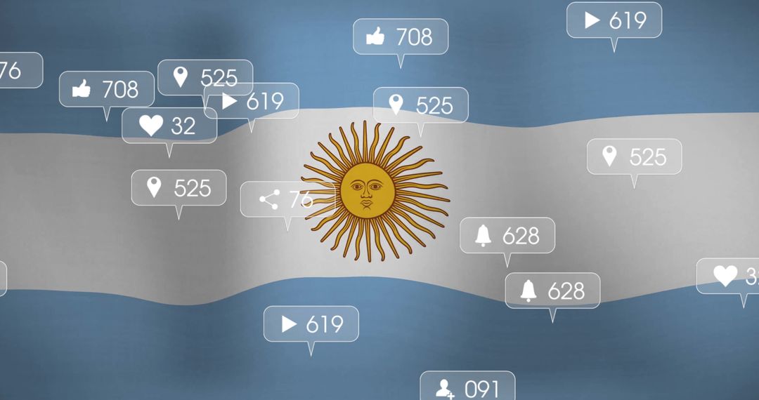 Argentinian Flag with Social Media Icons Symbolizing Digital Communication
