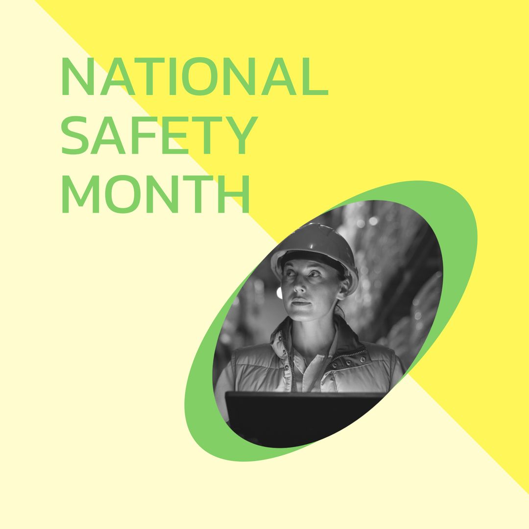 National Safety Month Poster with Female Worker in Hardhat - Download Free Stock Templates Pikwizard.com