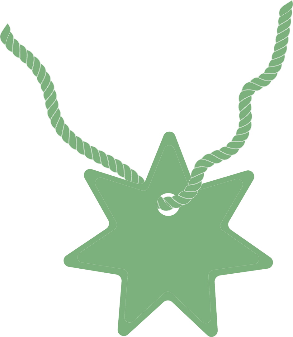 Green Gift Tag with Star Shape on Transparent Background