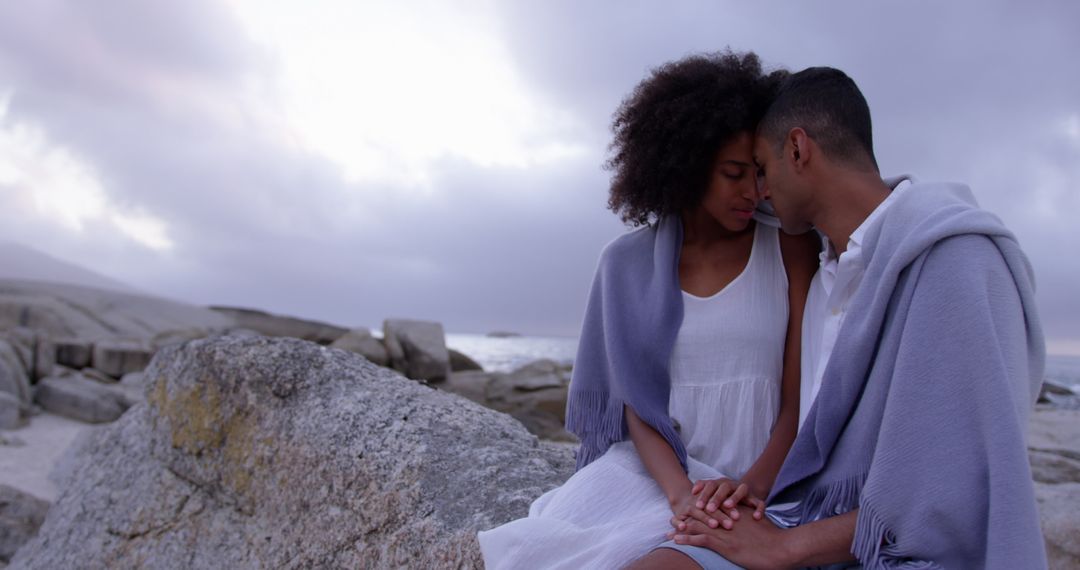 Romantic Couple Enjoying Peaceful Beach Moment