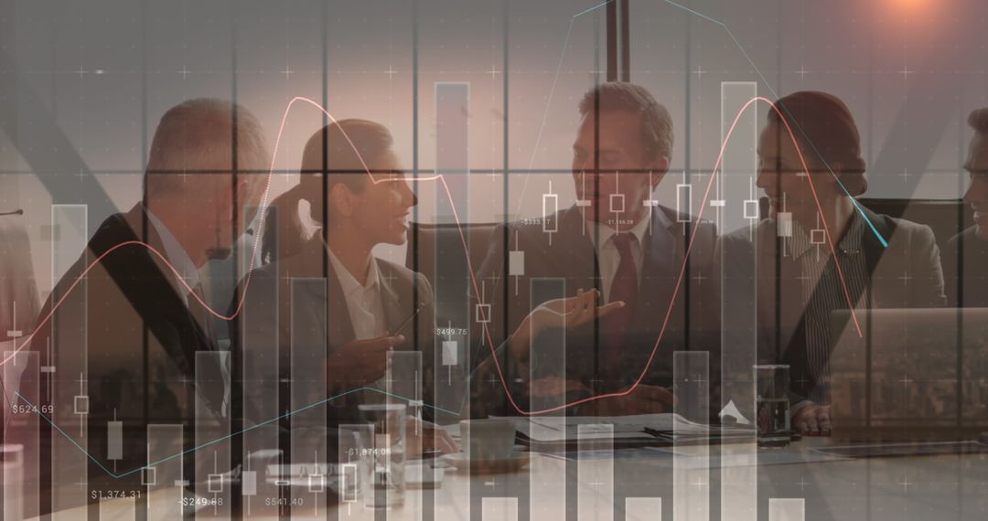 Business Professionals Analyzing Financial Data Overlaid