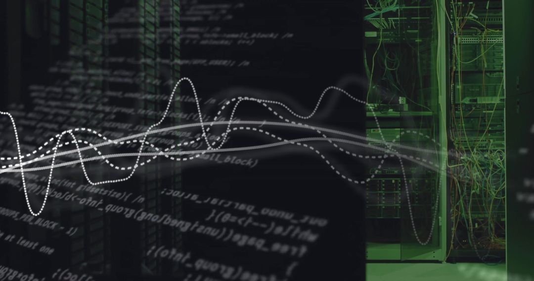 Abstract Data Waves Merging with Server Room Background