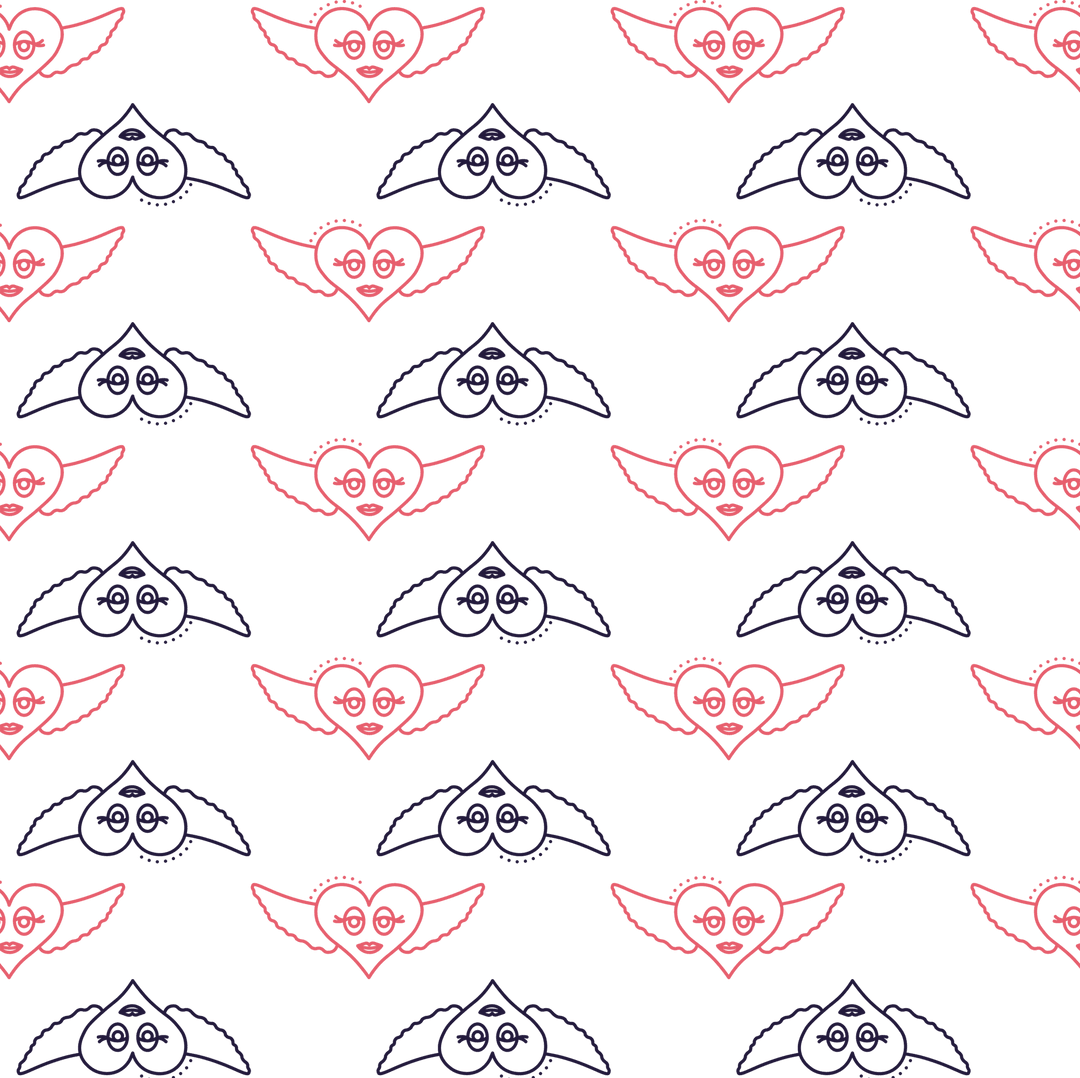 Delicate Heart with Wings Pattern on Transparent Background