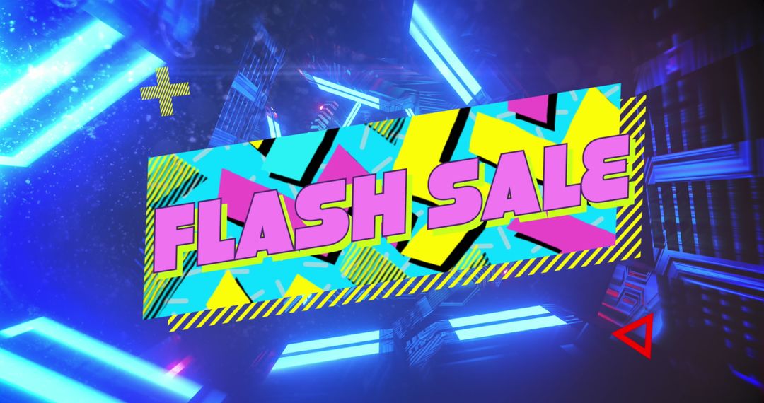 Vibrant Flash Sale Neon Banner with Geometric Abstract Design