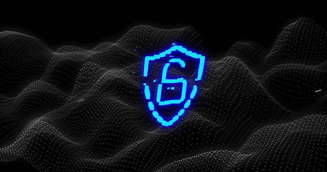 Glowing Blue Lock Icon with Digital Wave Array Security Symbol