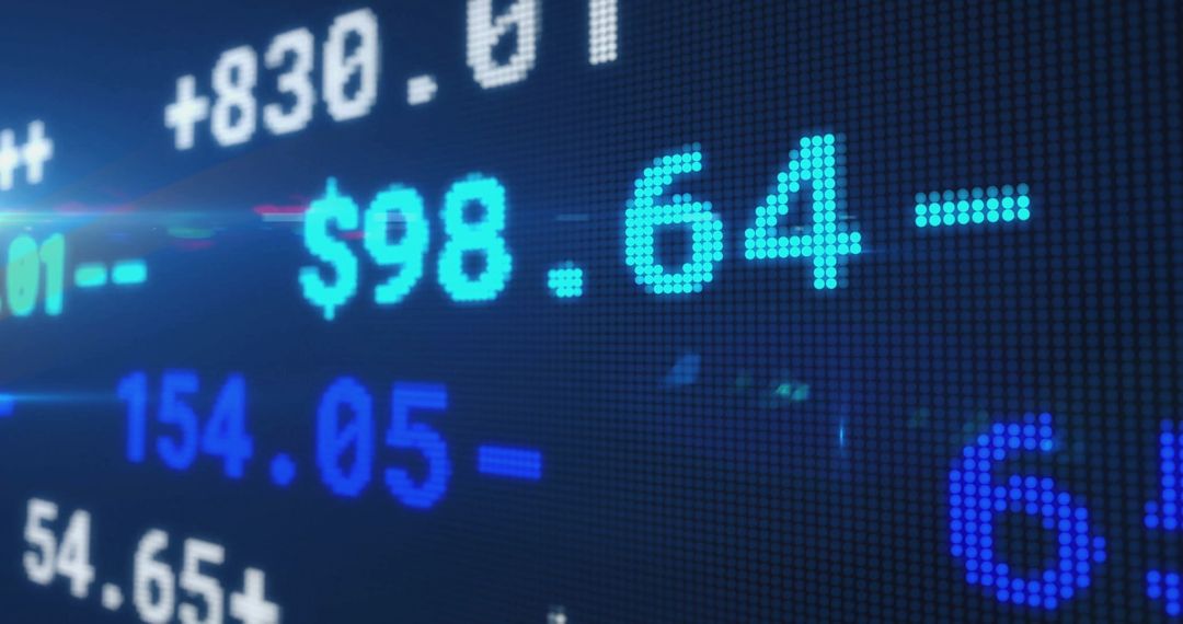 Digital Stock Market Display Board with Financial Data Figures