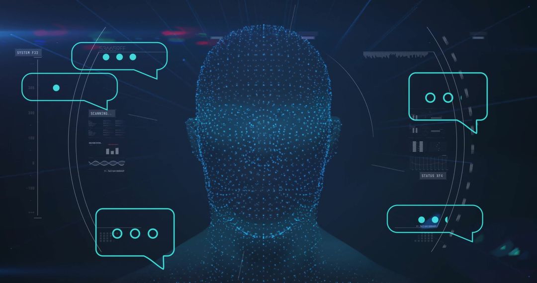 Digital Human with Data Processing and Speech Bubbles