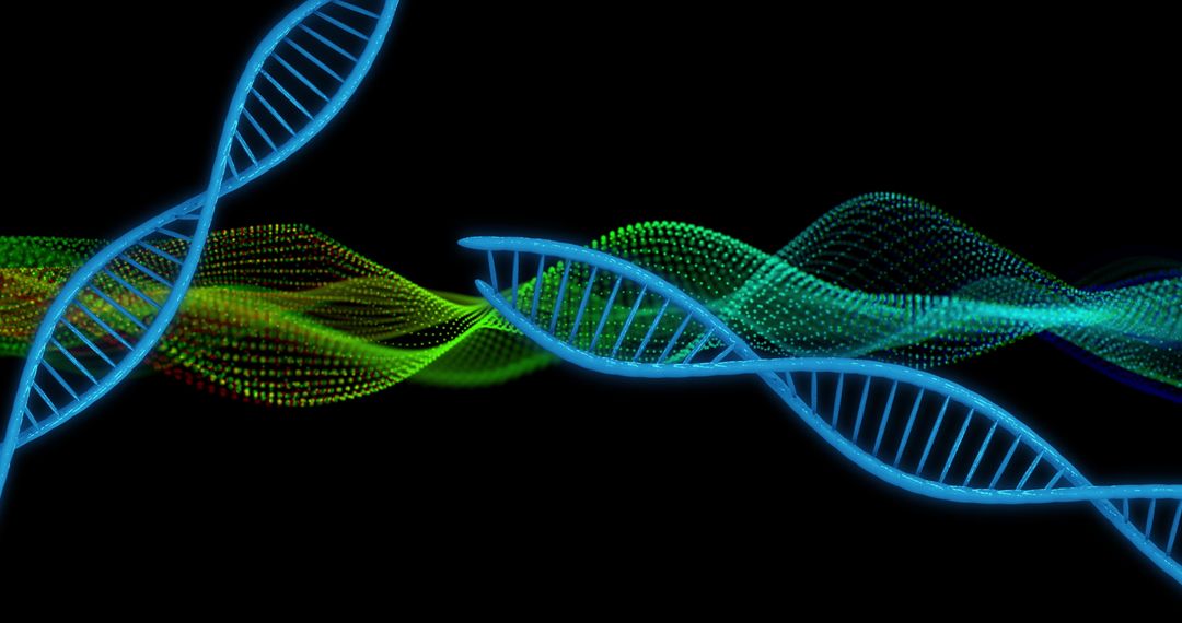 Futuristic Digital DNA Strands and Data Waves
