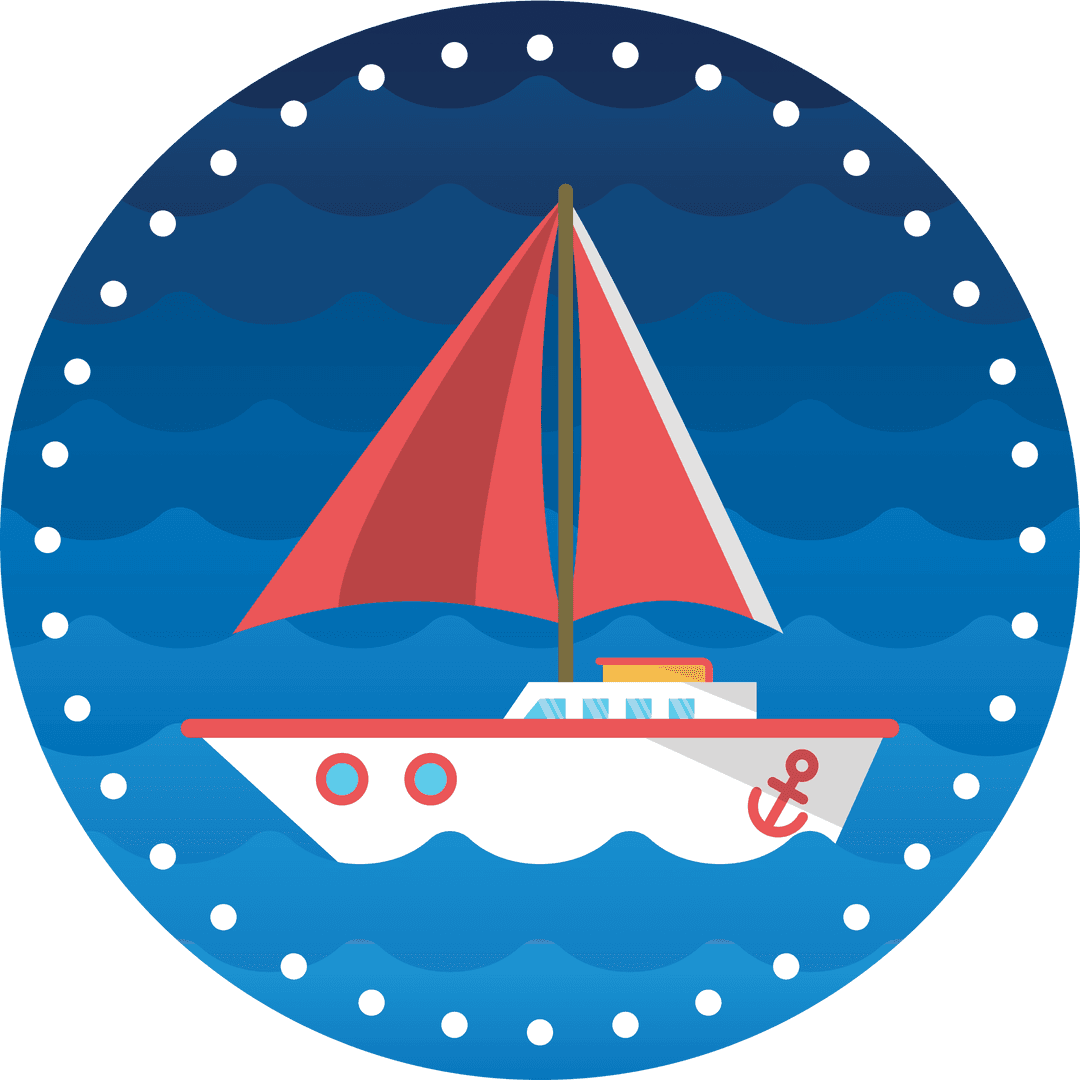 Transparent Sailing Boat Badge with Waves and Nautical Decor
