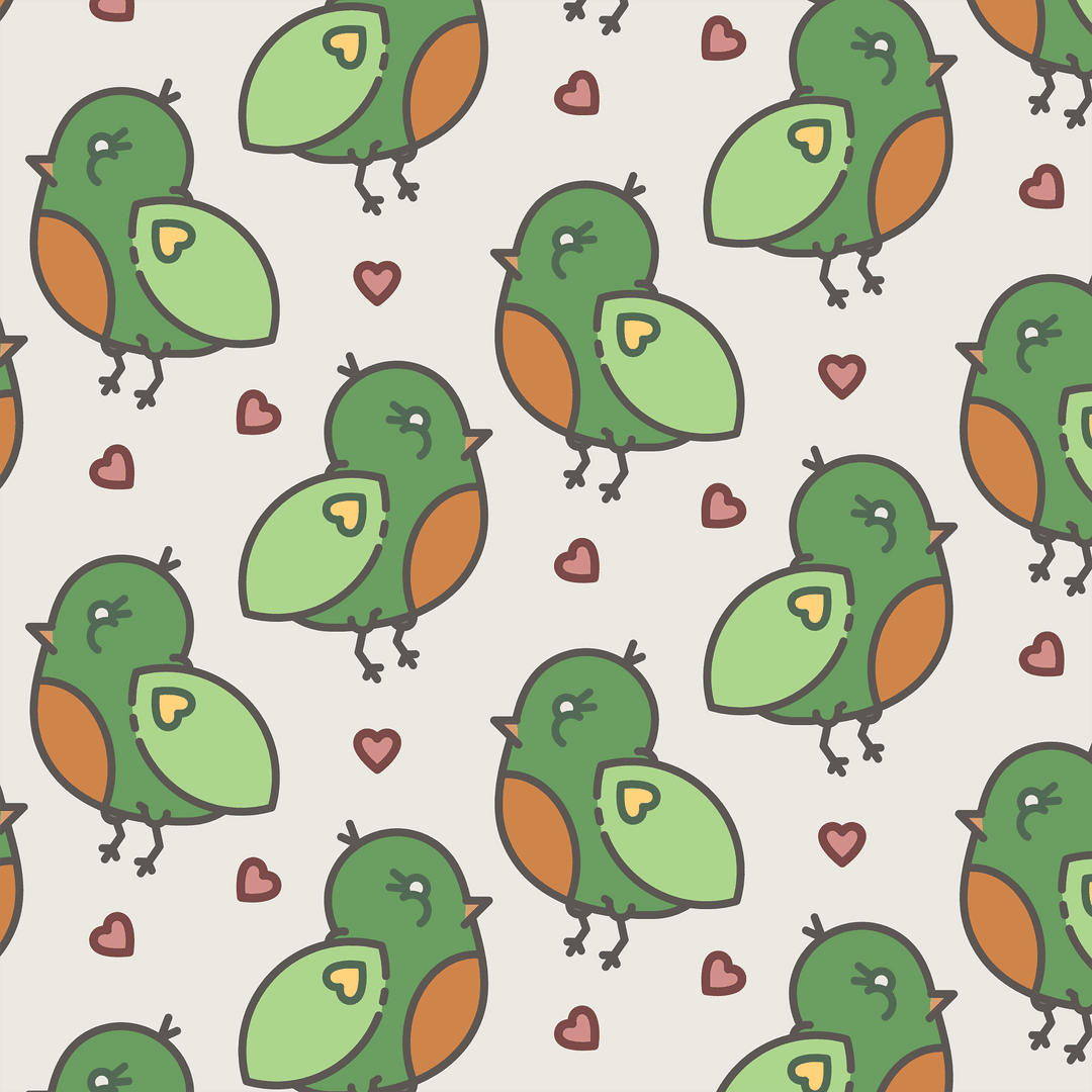 Seamless Birds and Hearts Pattern on Transparent Background