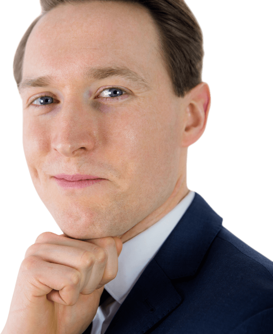 Transparent Businessman in Thoughtful Pose Looking at Camera