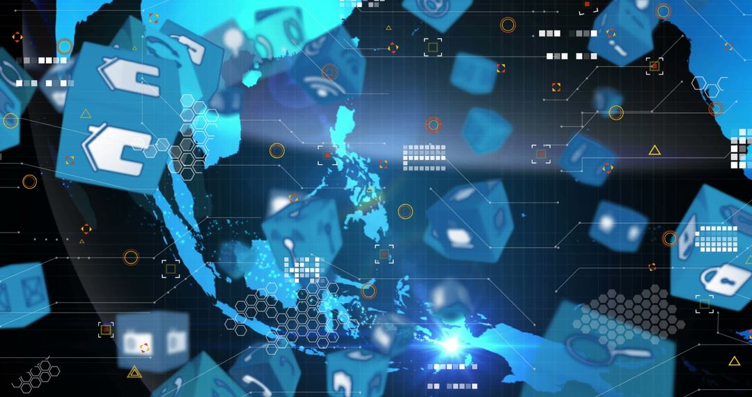 Futuristic Digital Globe with Technology Cubes Overlay