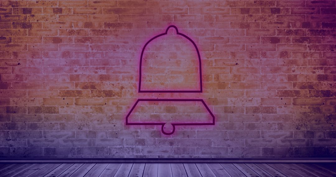 Digital Bell Icon Projected on Decorative Brick Wall Background