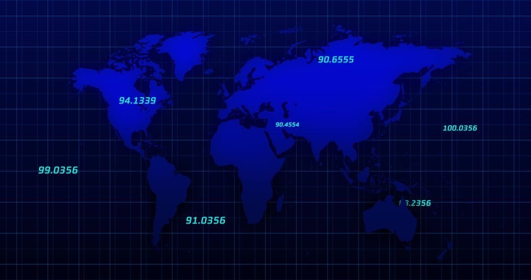 Digital Blue World Map with Financial Data for Stock Market Analysis