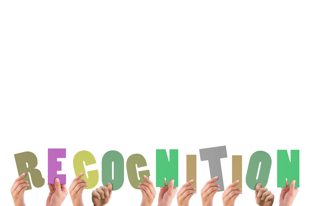 Hands Holding Colorful Letters Forming Transparent Word 'Recognition'