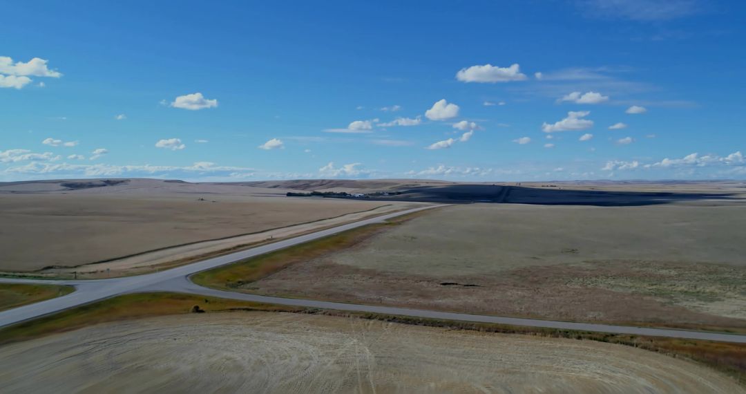 Aerial View of T-Junction on Rural Prairie Farmland