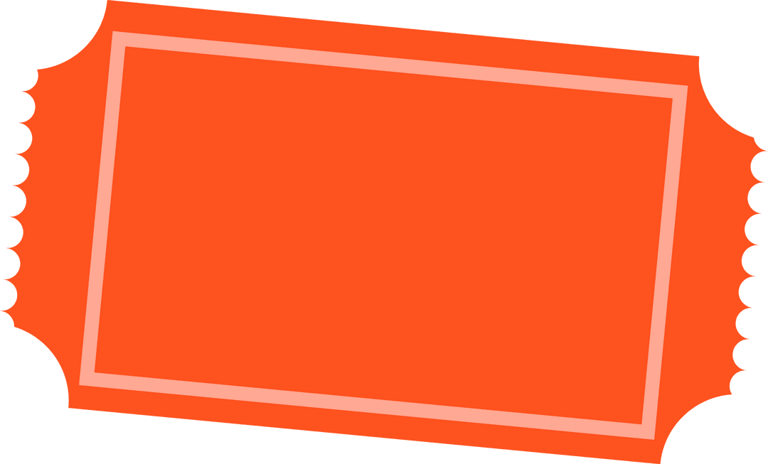 Orange Ticket Stub with Scalloped Edges on Transparent Background