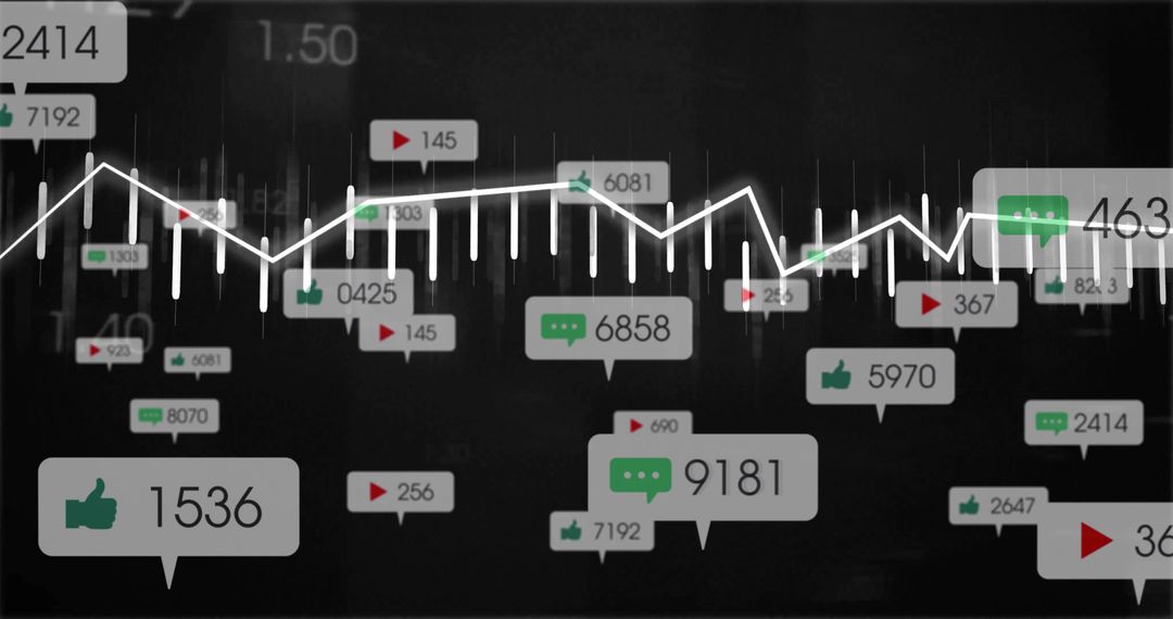 Digital Analytics Dashboard with Growing Social Metrics Icons