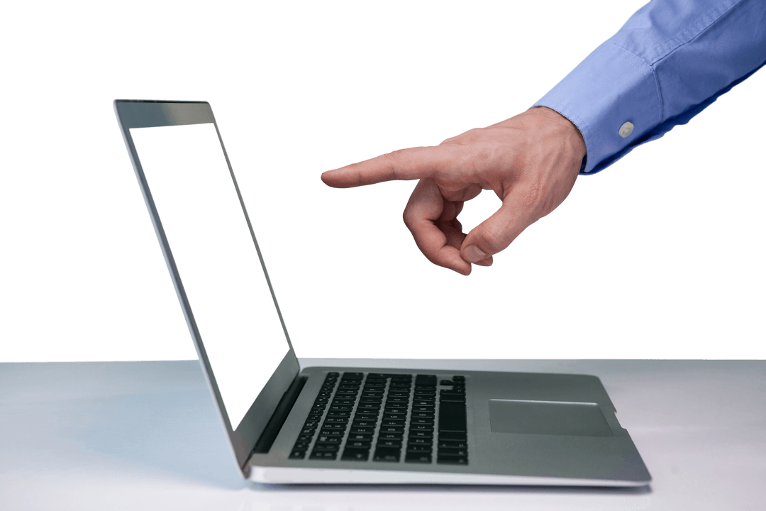 Businessman Pointing at Transparent Laptop Screen