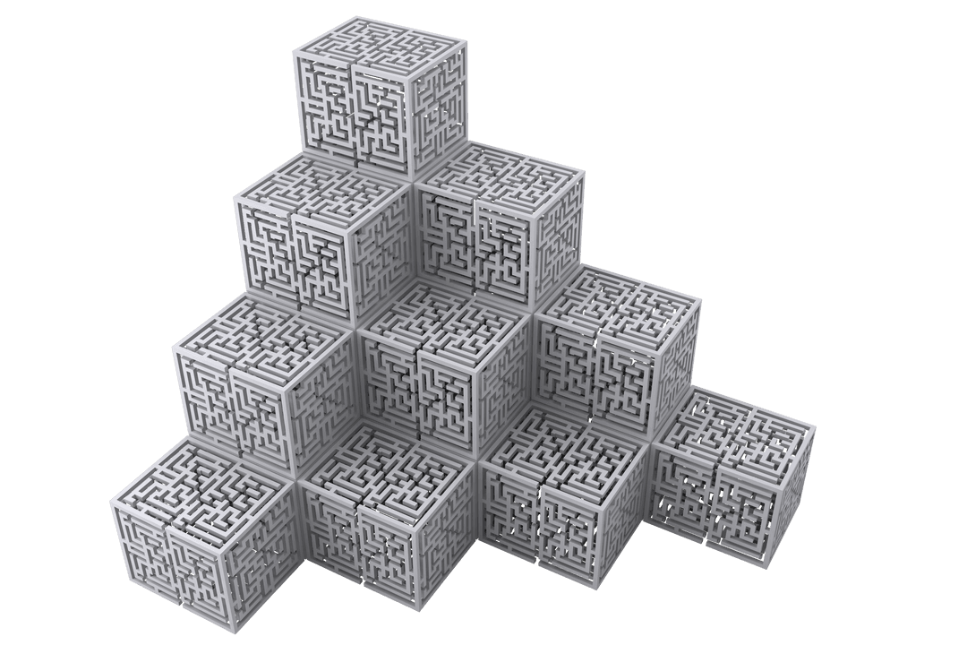 Digital Cubes with Maze on Transparent Background Vector Illustration