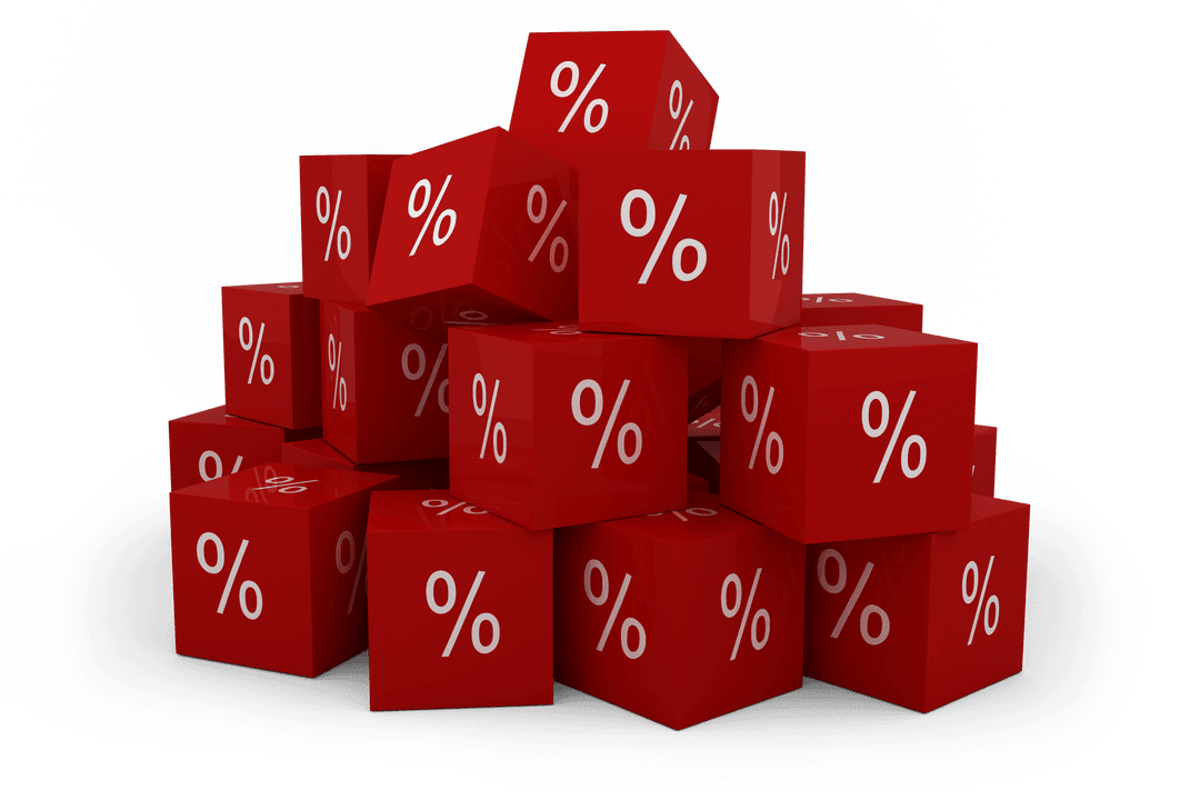 Transparent Red Blocks with Percentage Symbols for Marketing