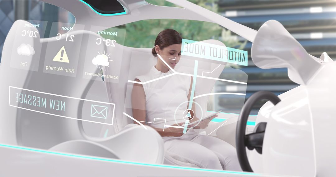 Woman Interacting with Futuristic Smart Car Interface