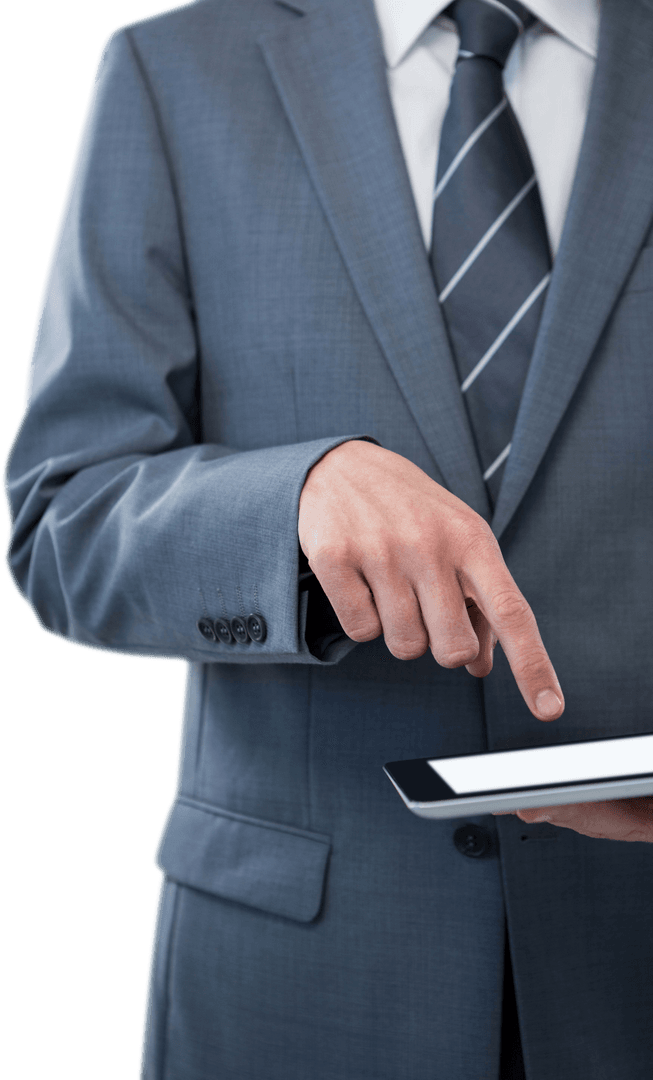 Businessman Using Tablet with Transparent Background