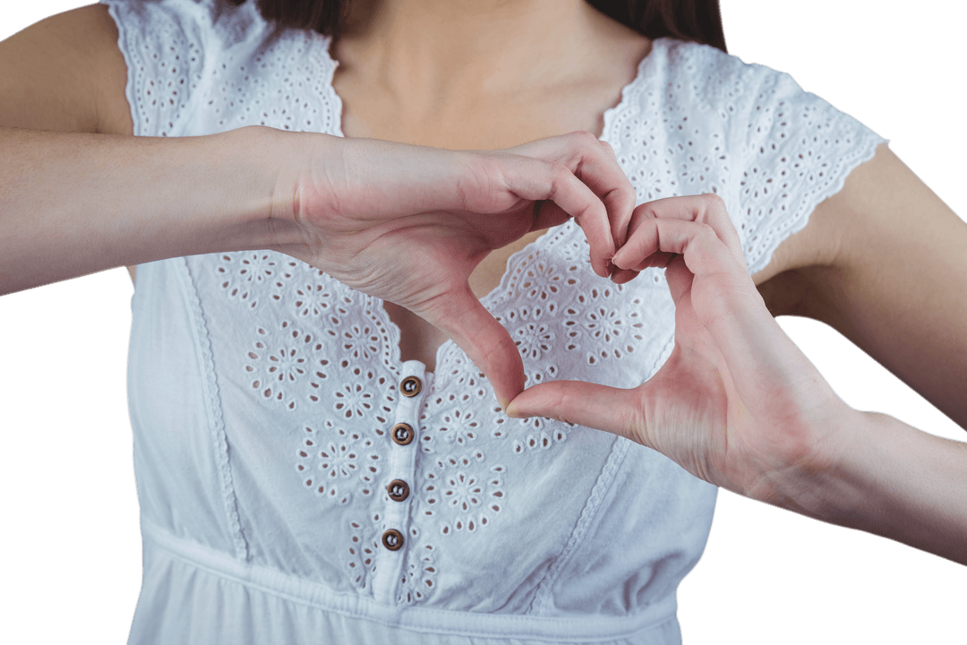 Woman Making Heart Shape with Hands on Transparent Background