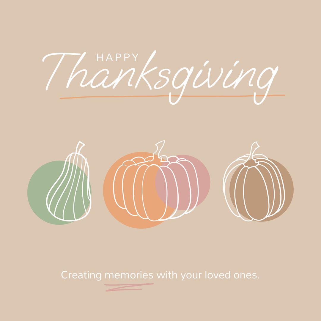 Happy Thanksgiving Greeting with Autumn Pumpkin Illustrations
