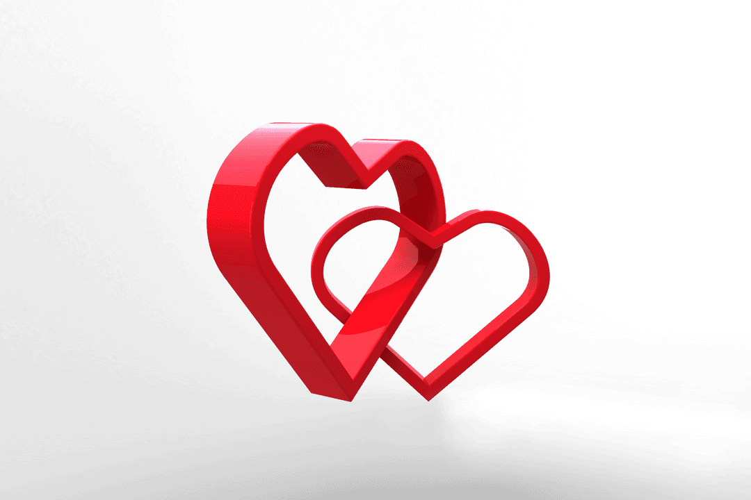 Linked Red Hearts on Transparent Background