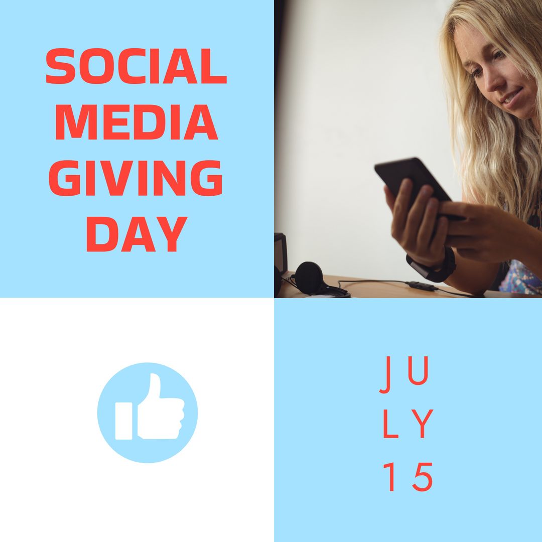 Social Media Giving Day Announcement with Woman Using Smartphone - Download Free Stock Templates Pikwizard.com