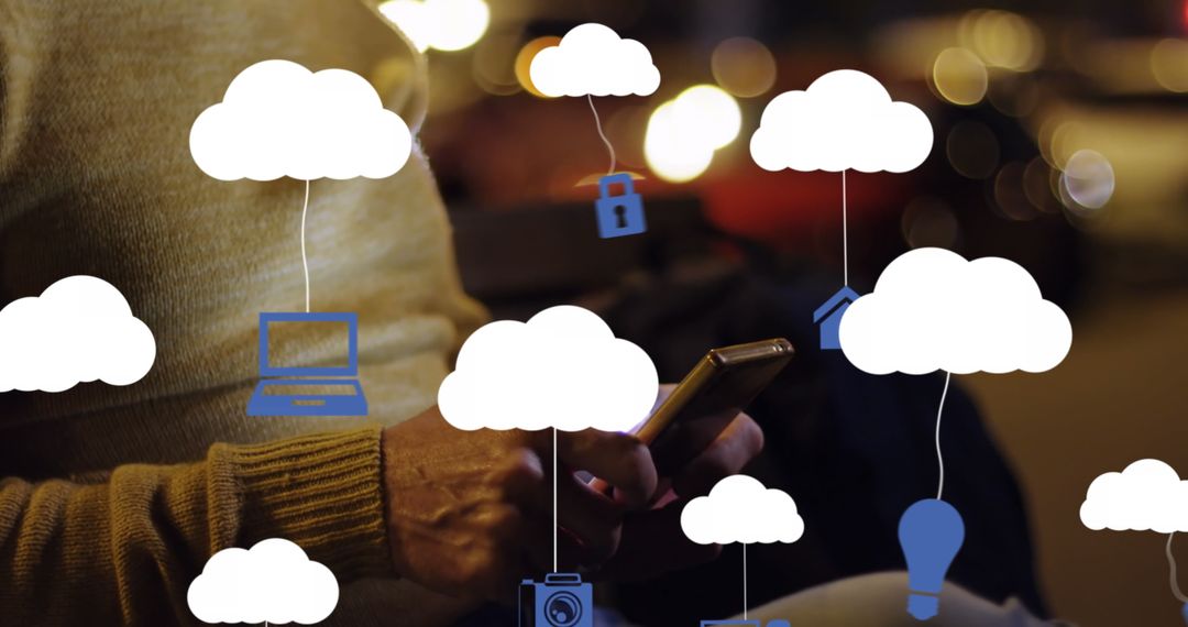 Person Using Smartphone with Cloud Computing Icons