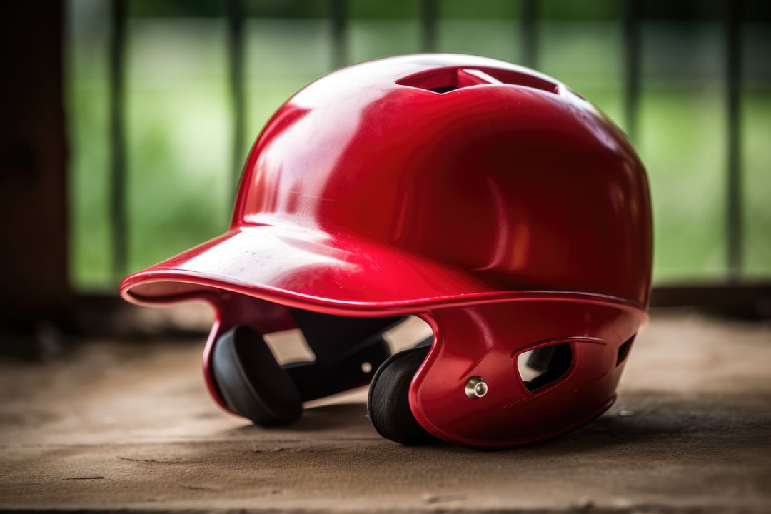 Red Glossy Baseball Helmet on Dirt Surface - Free Images, Stock Photos and Pictures on Pikwizard.com