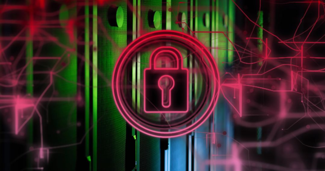 Cybersecurity Digital Interface with Glowing Pink Lock